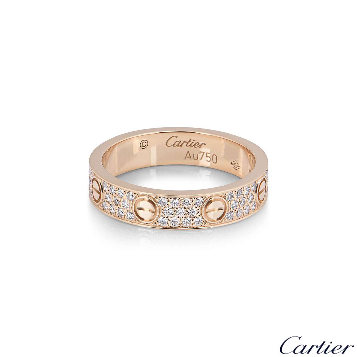 Cartier Rose Gold Pave Diamond Love Ring Size 49 B4085800 | Rich Diamonds